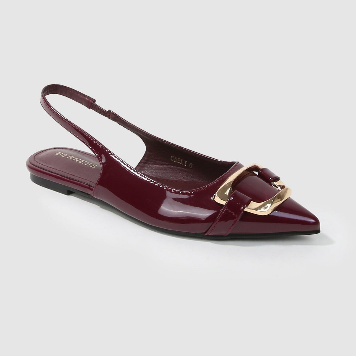 Обувь BERNESS Women's Caeli Patent Slingback Flats with Gold Oversized Buckle Brown 8 — фото 5