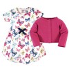 Touched by Nature Baby and Toddler Girl Organic Cotton Dress and Cardigan 2pc Set, Bright Butterflies - 2 of 4