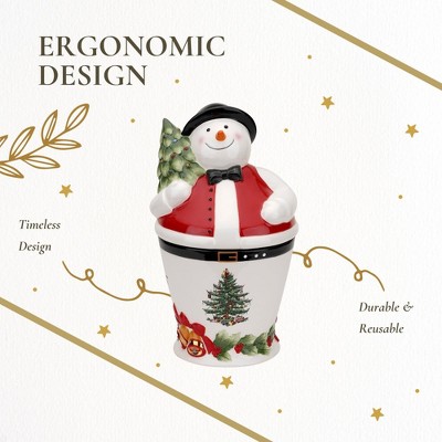 Spode Christmas Tree Mr. Snowman Cookie Jar - 10" Dolomite Christmas Cookie Jar with Lid - Winter-Themed Candy Jar, Festive Kitchen Décor — фото 6