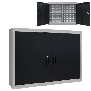 vidaXL Wall Mounted Tool Cabinet Industrial Style Metal Gray and Black, with 2 Doors - 1 of 4