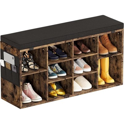 Shoe Bench with Cushion, Ten Cubbies Storage Bench with Adjustable Shelves, Cubby Seat Shoe Cabinet for Entryway Living Room Hallway Bedroom Dorm