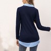 Clearlove Women's Long Sleeve V Neck Contrast Collar Shirt A-line Pleated Office Tunic - 4 of 4