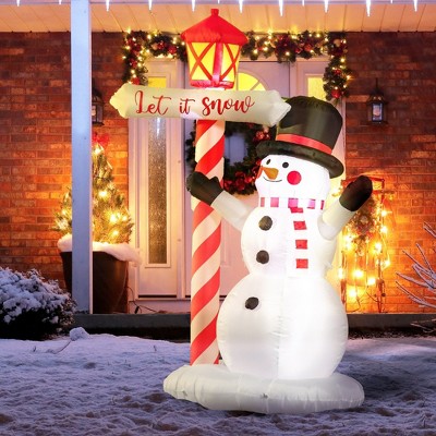 Whisen 5FT Christmas Inflatables Outdoor Decorations Santa and Penguin Standing in Sock with Candy Cane Gift Box - Red