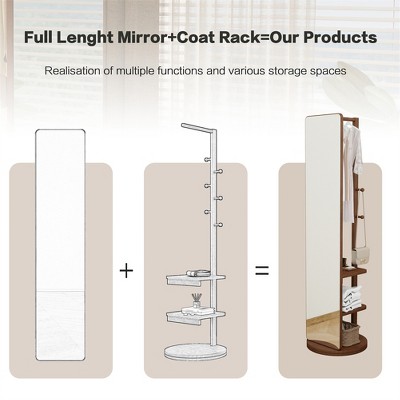 Walnut Freestanding Full Length Mirror with Storage Rack