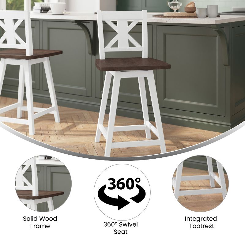 Flash Furniture Gwendolyn Commercial Grade Solid Wood Modern Farmhouse Swivel Counter Height Barstool, 5 of 13
