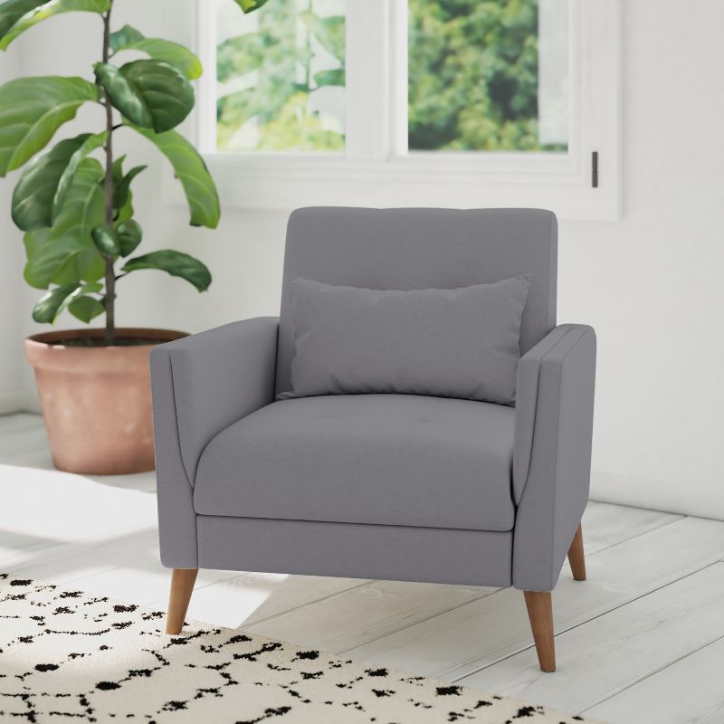 Emma and Oliver Upholstered Mid-Century Modern Arm Chair with Tufted Seat and Back, Pocket Spring Support and Wooden Legs, 5 of 13