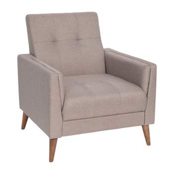 Emma and Oliver Upholstered Mid-Century Modern Arm Chair with Tufted Seat and Back, Pocket Spring Support and Wooden Legs