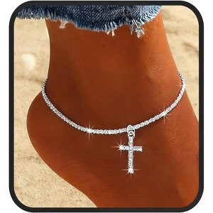 925 Sterling Silver Ankle Bracelets for Women Dainty 14K Gold Plated Anklets Set Waterproof Ankle Chain - 1 of 4