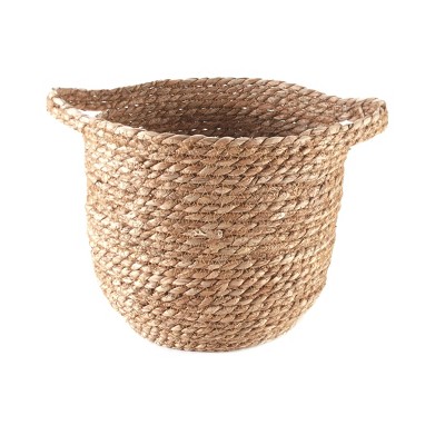 Lakeside Woven Grass Storage Basket with Carrying Handles - Farmhouse Organization Accent