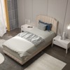 Infans Twin Upholstered Bed Frame with linen fabric vertical lines Rivets headboard - 3 of 4