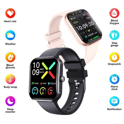 HONGGE Smart Watch with 1.9" Display, Blood Glucose & Oxygen Monitoring, Bluetooth Calling, 108 Sports Modes, Bonus Leather Strap