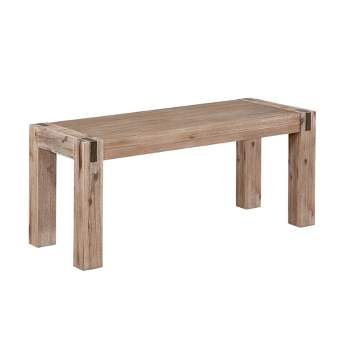 40" Woodstock Acacia Wood with Metal Inset Wide Bench Brushed Driftwood - Alaterre Furniture