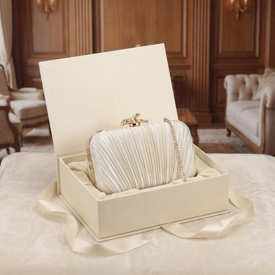 Сумки INSPIRE CHIC Clutch Purses for Women Evening Bag Pleated Shoulder Bag with Chain Apricot 7.9*1.9*4.7 inches — фото 4