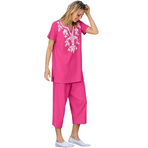 Woman Within Women's Plus Size Printed Tunic And Capri Set - 1 of 4