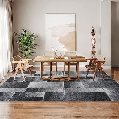 Acekool Modern Geometric Area Rug, Large Blue Patchwork Throw Carpet, Low Pile Non-Slip Indoor Rug for Living Room, Bedroom, Dining Room, Office