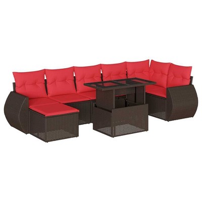 vidaXL 8 Piece Garden Sofa Set with Cushions Brown Poly Rattan - Brown without storage