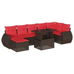 vidaXL 8 Piece Garden Sofa Set with Cushions Brown Poly Rattan - Brown without storage - 1 of 4