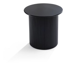 LuxenHome 15" Extra Small Accent Table Fluted Fir and MDF Wood Round Side Table Mid Century Modern Short End Table for Living Room, Bedroom Black - 1 of 4