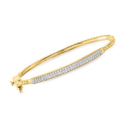 Ross-Simons 0.50 ct. t.w. Diamond and 18kt Gold Over Sterling Beaded Bangle Bracelet Size 7