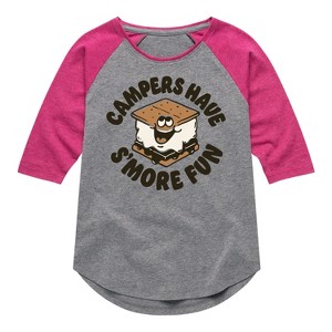 Girls' - Instant Message - Camping Is Smore Fun Shirt Tail Raglan Graphic T-shirt - 1 of 4