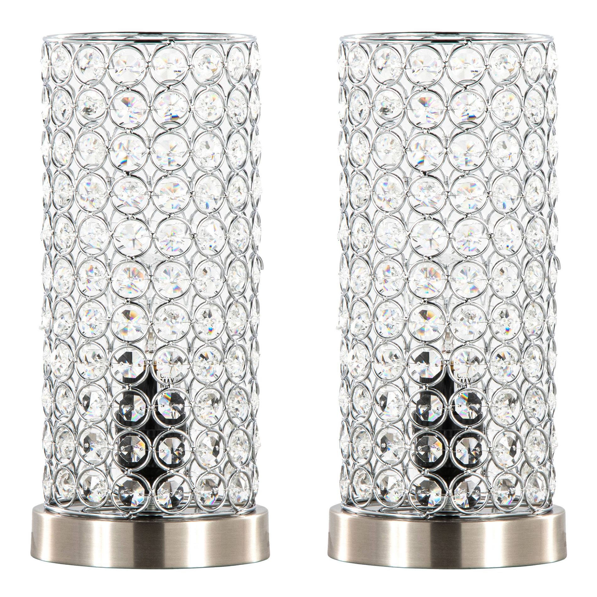 LumiSource Set of 2 Chandelier 11" Contemporary Uplight in Brushed Nickel with Clear Crystal/Chrome Metal Accents from Grandview Gallery