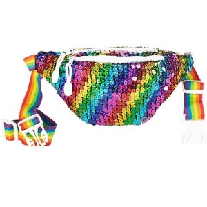 Tipsy Elves Rainbow Sequin Fanny Pack – Pride Waist Bag with Adjustable Strap and Zippered Storage - 1 of 2