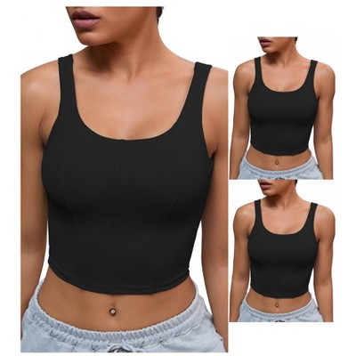 INSPIRE CHIC 3 Pcs Womens U Back Longline Padded Sports Bra Cami Crop Workout Fitness Tank Top with Built in Bra