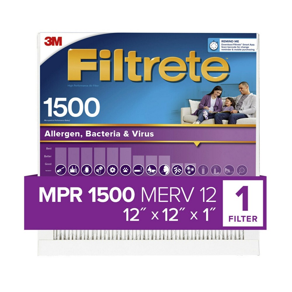 Filtrete 12x12x1 Allergen Bacteria and Virus Air Filter 1500 MPR