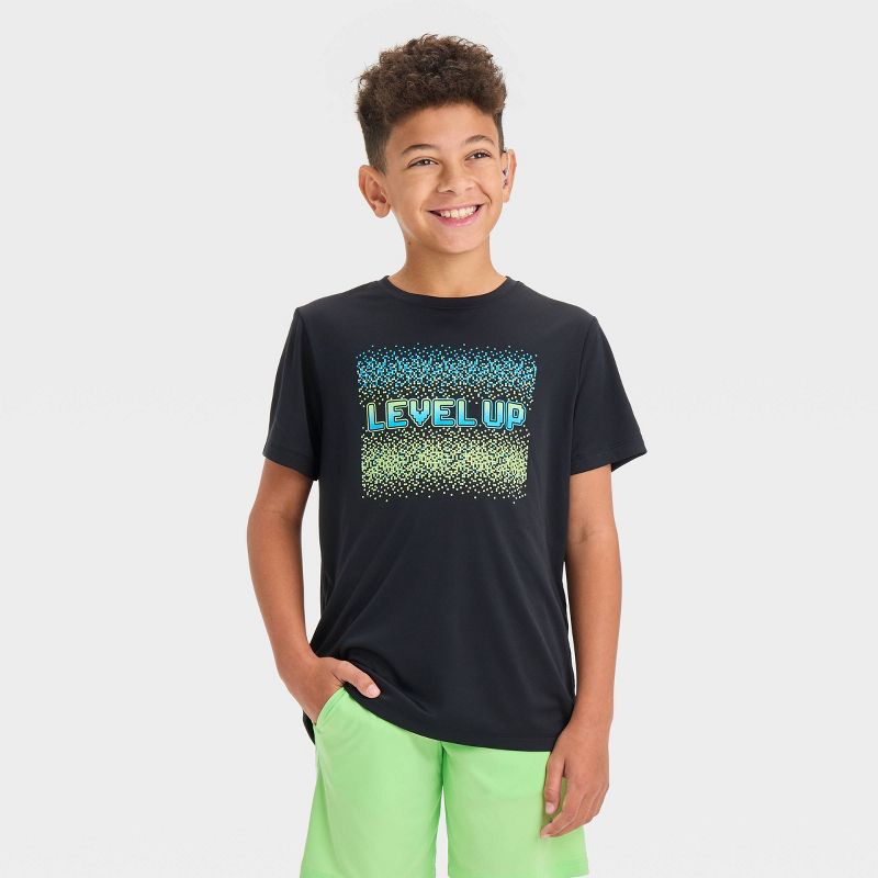 Boys&#39; Short Sleeve &#39;Level Up&#34; Graphic T-Shirt - All In Motion™ Black, 1 of 5
