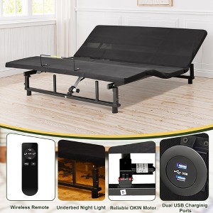 CENGHU Adjustable Bed Frame with 4 Ports USB, Under-Bed Nightlights, King Bed Frame with Wireless Remote Zero Gravity Quiet Motor, Antique Black - 1 of 4