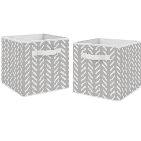 Sweet Jojo Designs Fabric Storage Bins Set Woodland Friends Herringbone ...