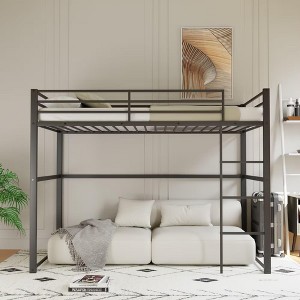 COMHOMA Metal Loft Bed Twin Size, Loft Bed Frame with Safety Guard Rails & Flat Ladder for Kids Teens Adults - 1 of 4