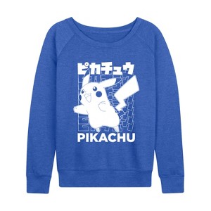 Women's - Pokémon - Pikachu Kanji Lightweight French Terry Wide Neck Long Sleeve Graphic Shirt - 1 of 3