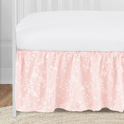 Blush Pink Floral Lace Crib Bed Skirt with Embroidery