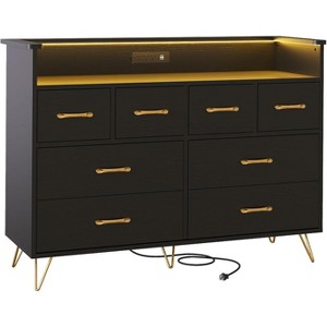 Dresser TV Stand, Dresser for Bedroom with LED Light & Charging Station Entertainment Center with Storage 8 Drawers Wooden Dressers - 1 of 4