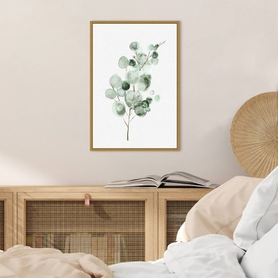 16" x 23" Gold Framed Green Eucalyptus Canvas Wall Art