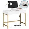 MDF+Metal Charging Station Desk with 2 Drawers, Built-In Power Outlets and USB Ports/Space-Saving Design - 3 of 4
