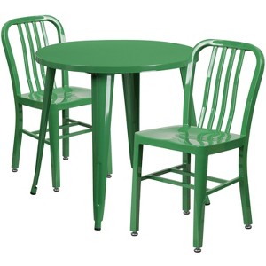 Flash Furniture Commercial Grade 30" Round Metal Indoor-Outdoor Table Set with 2 Vertical Slat Back Chairs - 1 of 4