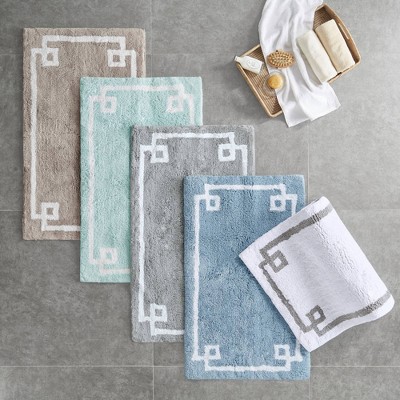 White Cotton Tufted Bath Rug with Gray Border