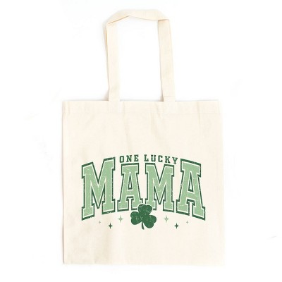 City Creek Prints Lucky Mama Varsity Clover Canvas Tote Bag - 15x16 - Natural