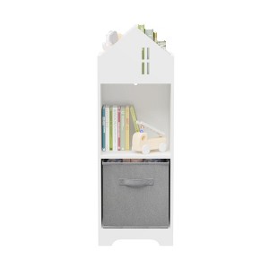 Kids Dollhouse Bookcase with Storage, 2-Tier Storage Display Organizer, Toddler Bookshelf with Collapsible Fabric Drawers for Bedroom or Playroom - 1 of 4