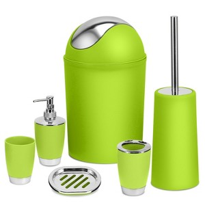 NewHome"6-Piece Bathroom Accessories Set: Soap Dispenser, Toothbrush Holder, Tumbler, Soap Dish & More"Aqua,GRN&PPL - 1 of 4