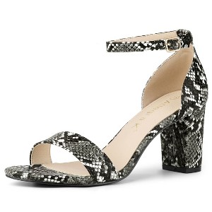 Allegra K Women's Snakeskin Open Toe Chunky Heels Buckle Ankle Strap Sandals - 1 of 4