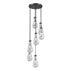DAKAFUL Industrial-Style Chandelier With Clear Raindrop Glass Shades,E12 Base Adjustable Height Pendant Light for Dining,Entryway - 1 of 4