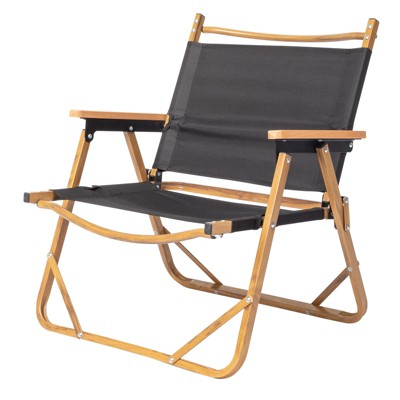 VisioGear Outdoor Folding Beach Chair, Imitation Wood Grain Spray Paint Camping Chair, Black, 21.57"*21.57"*24"