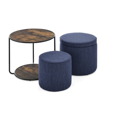 FURNIinspire Ottomans And Benches Multi Functional Combination Set Table Combination And Table Drum Stool Storage Space, Blue, 23.60"*23.60"*19.68"