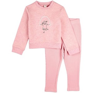 MiniMoi 2 Piece Baby and Toddler Girls "Catch Me If You Can, I'm Jumping Rope" Cotton Rich Legging Set - 1 of 4