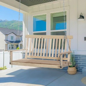 PAGED 2-Person Porch Swing with Slatted Build and Chains,Modern Bench Swing for Patio Backyard,Garden - 1 of 4