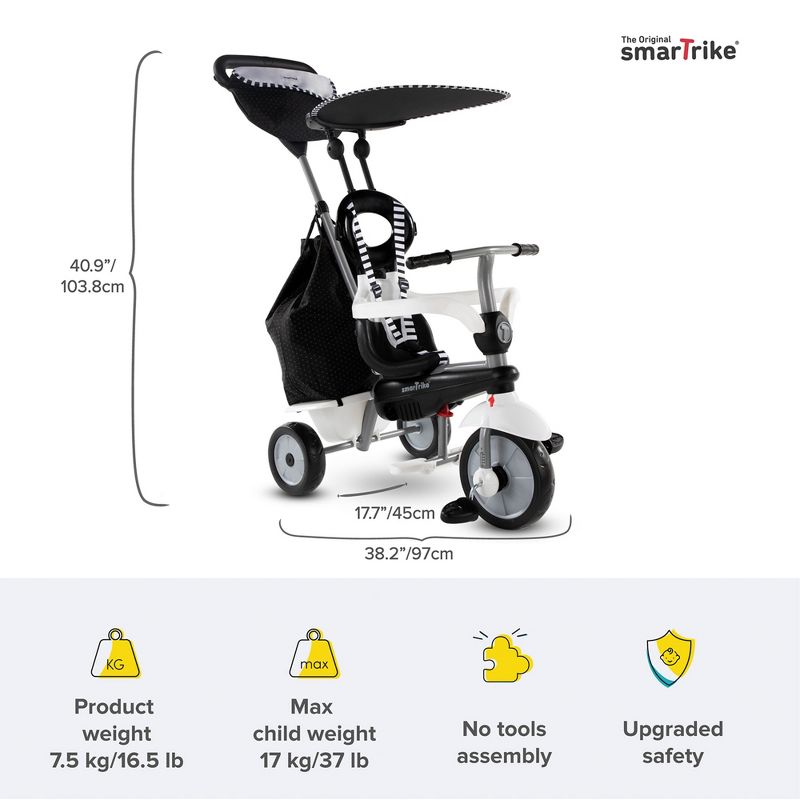 smarTrike Kids Adjustable 4 in 1 Vanilla Plus Baby and Toddler Tricycle Push Ride On Toy for ages 15 Months to 3 Years, 5 of 6