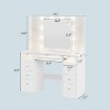 Petrimins 9 Drawers Makeup Vanity Desk with 36.9" Oversized Mirror and Lights, Vanity with Tempered Glass Top, Girls Make up Dressing Table - 2 of 4